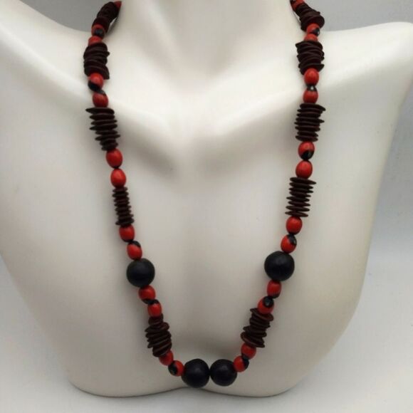 Wooden tube spacer dizzy loop necklace campfire vibes jewelry - Picture 1 of 2